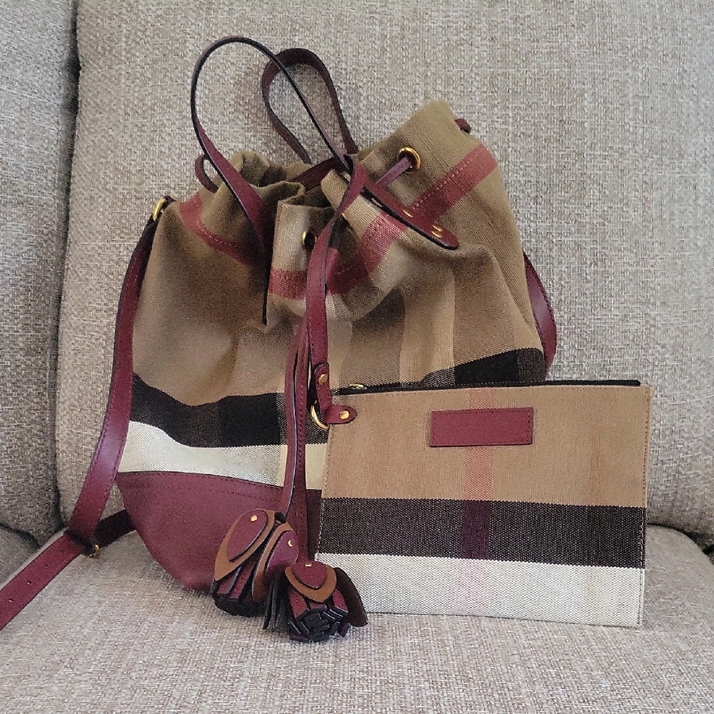 Burberry Tan and Burgundy Shoulder Bag Set